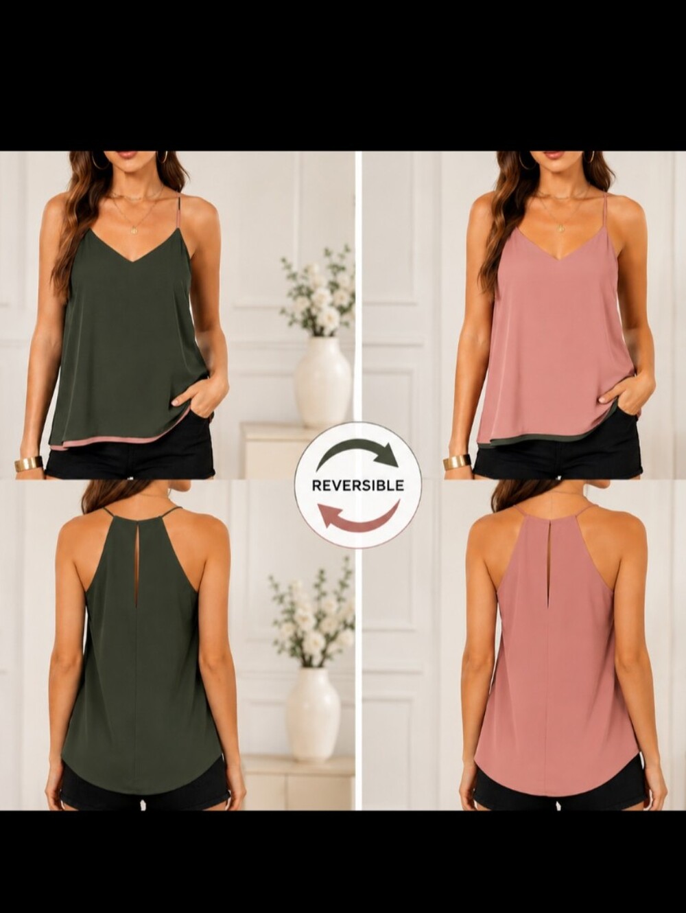 EXPRESS REVERSIBLE BARCELONA CAMI Olive Green/Dusty Rose Tank - SIZE - L